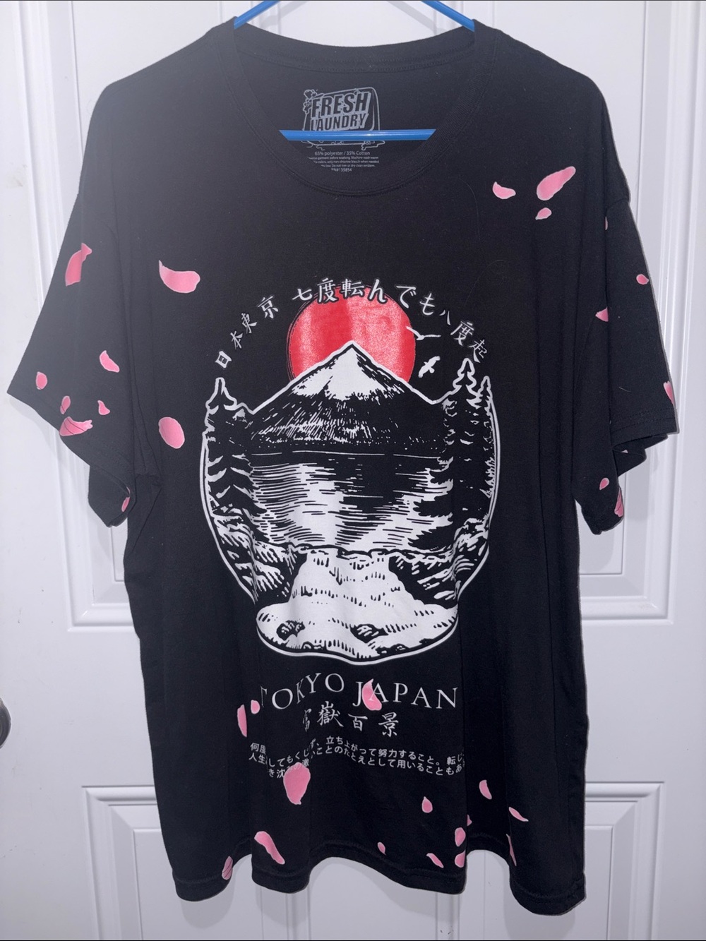 Fresh Laundry-Tokyo Graphic Tee - Black with Pink Accents cherry blossom petals